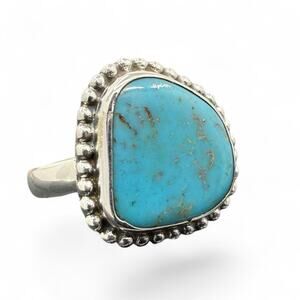 Blue Turquoise Ring 925 Sterling Silver Size 6 Handmade Artisan